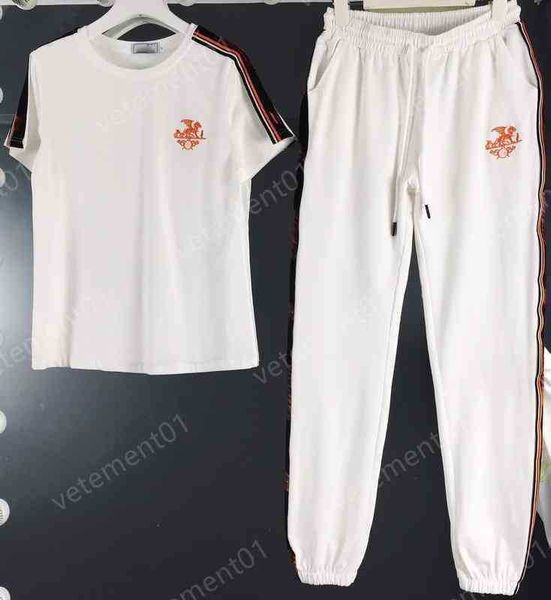 

womens two piece pants chest fashion logo print short-sleeved t-shirt with loose-fitting pants 2 piece sets luxury designer tracksuits, White