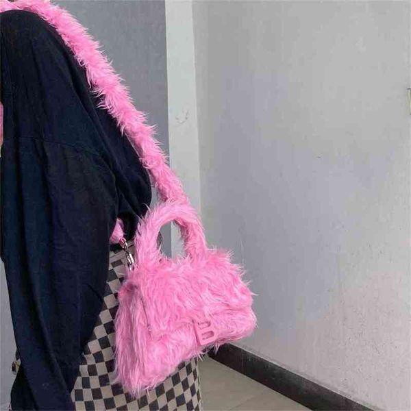 

balencigas handbags designer bags hourglass pink female portable autumn and winter small plush chain messenger bag