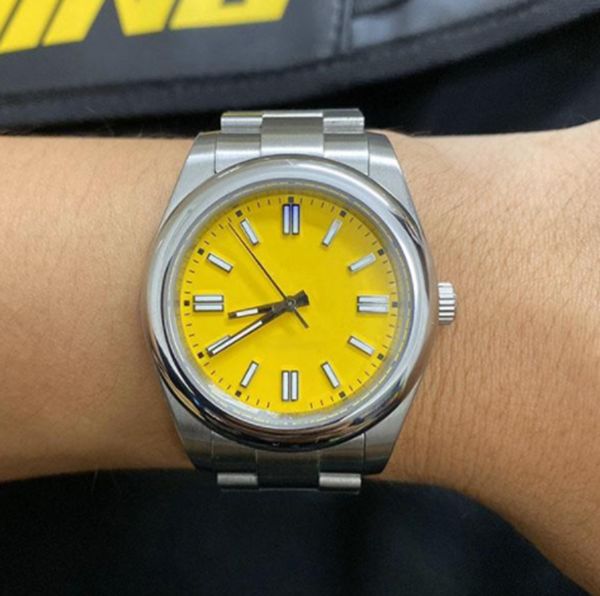 

st9 men's automatic mechanical watch steel sapphire mirror 124300 yellow dial luxury sports simplicity arrives in 15 days christmas gif, Slivery;brown