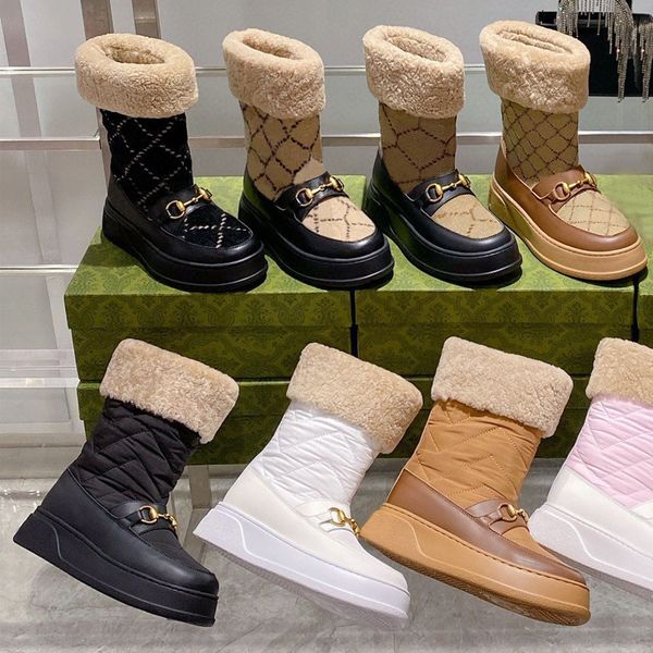 

winter wool boots fashion letter women shoes thick bottom suede alphabet medium boot designer shoe platform cold resistance warmth retention, Black