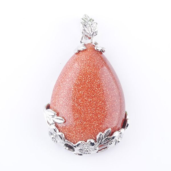 

natural gem stone pendant teardrop golden sand love beads reiki chakra healing pendant & necklace chain jewelry n3469, Silver
