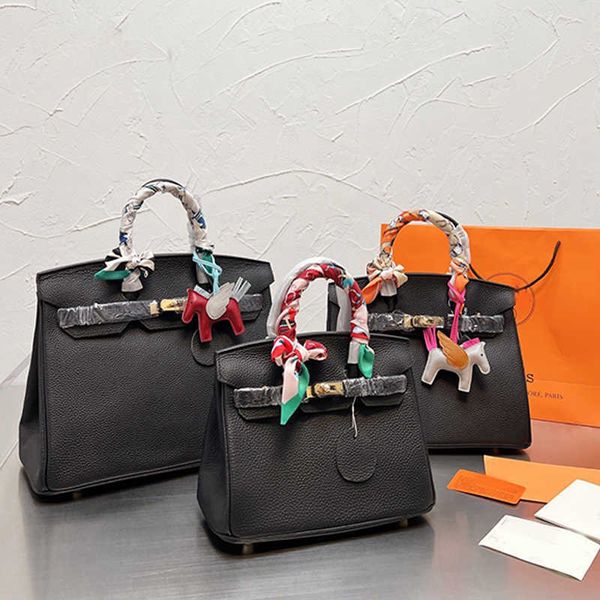 

bag birkins handbags designer platinum togo cowhide lychee pattern hand lock black versatile leisure light luxury 3 size original logo zc