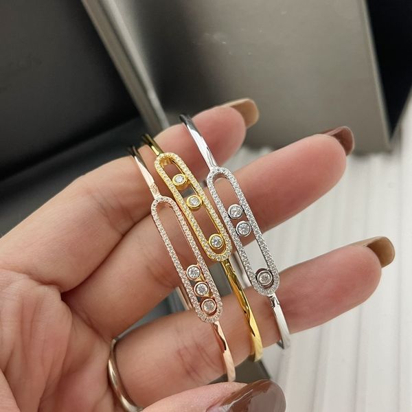 

Designer Charm Bracelets Brand S Sterg Sier Square Classic Three Movable Zircon Cuff Bangle For Women Party Gift Lovers terg ier quare