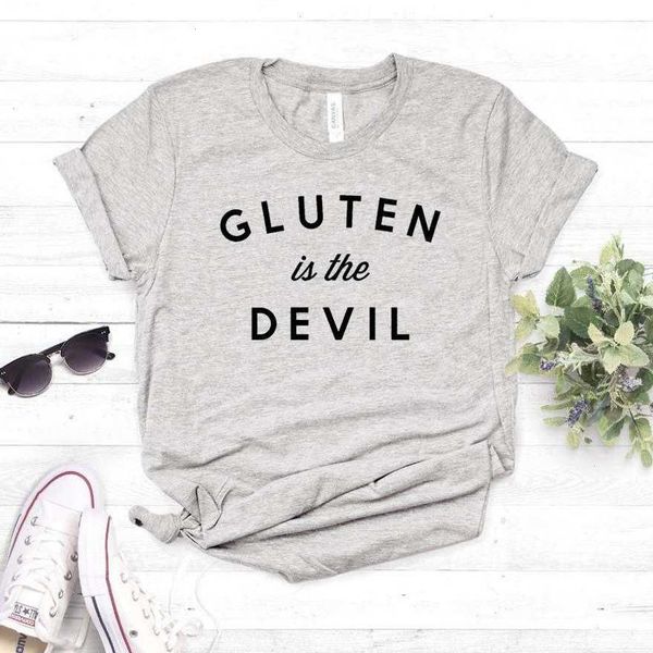 

gluten is the devil print women casual funny t shirt for yong lady girl tee, White