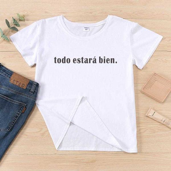 

everything will be fine womens t-shirt fashion spanish t-shirts women, White