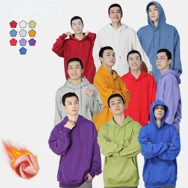 

680g winter men's and women's hooded sweater plush thickened long sleeved pure cotton men, Black