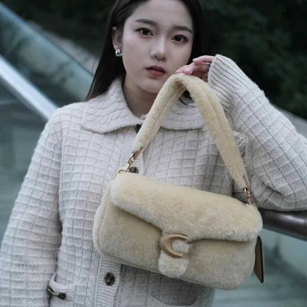 

shoulder bags wool women 2022 new autumn versatile crossbody tablet small design lamb plush one milky white