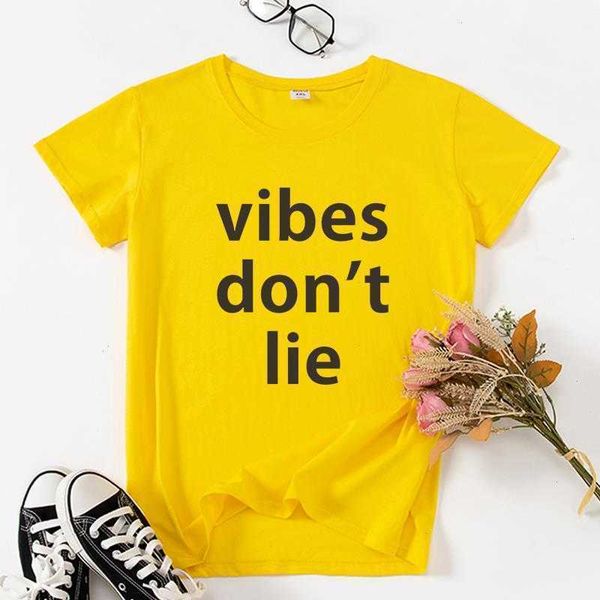

vibes dont lie t shirt funny t-shirts letter print short sleeve women summer, White
