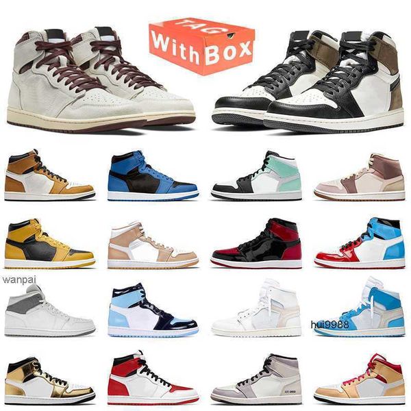 

2023 wiht box new 1 1s basketball shoes for mens womens seafoam a ma maniere light bone hand crafted tan gum heat-reactive metallic gold des, Black