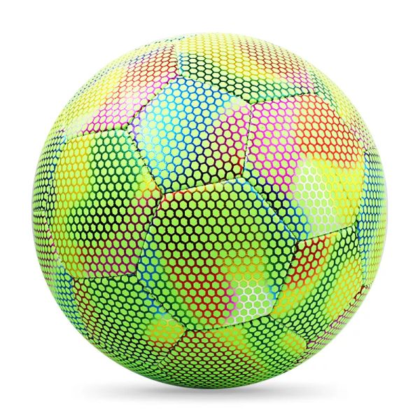 

wholesale factory holographic reflective glowing soccer ball glow in the dark football balls with custom logo and size