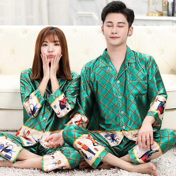 

men's sleepwear couple pajamas long sleeved silk set for women sleep pijamas mens designer t221103, Black;brown