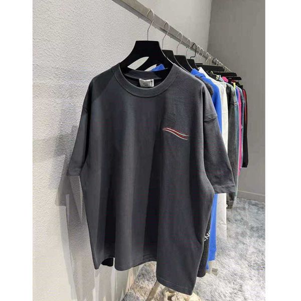 

fashion brand designer t shirt letter embroidery short sleeve paris men and women short sleeve dark grey blue balanciagas, White;black