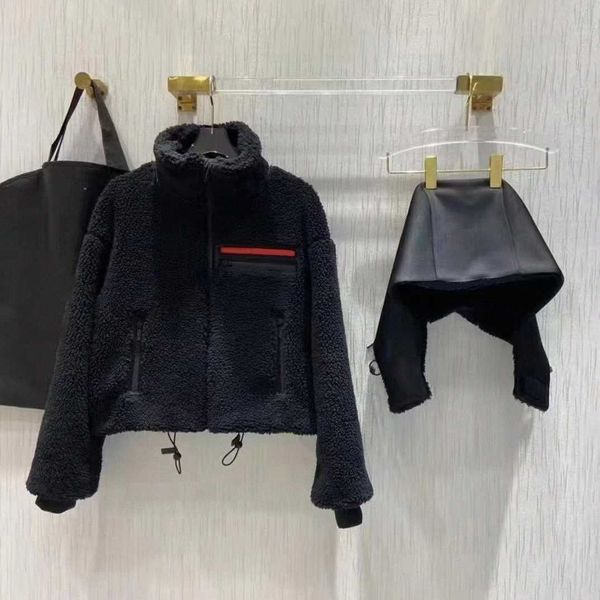 

pd 22 mens jackets red wool lamb spliced hooded coat loose style jacket zipper hooded n9y3#, Black;brown