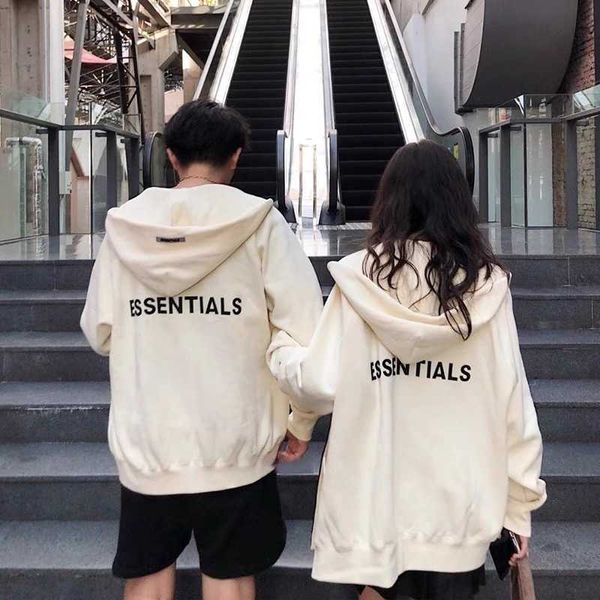 

essentials hoodies hooded for mens god of fear double thread ess sweater high street neck loose zipper pullover letter couple plush jacket, Black