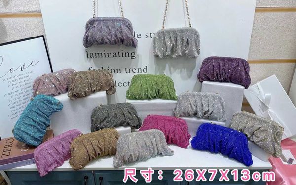 

totes bags shiny bling rhinestone diamond cloud luxury evening dinner party clutch purse women handbag shoulder gold chain 221103