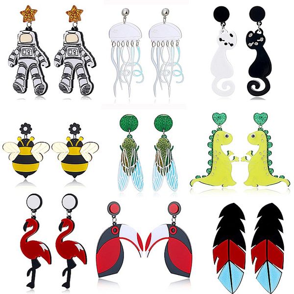 

stud yaologe new punk astronauts drop earrings for women retro statement metal acrylic fashion funny dangle earring jewelry party de smtnu, Golden;silver