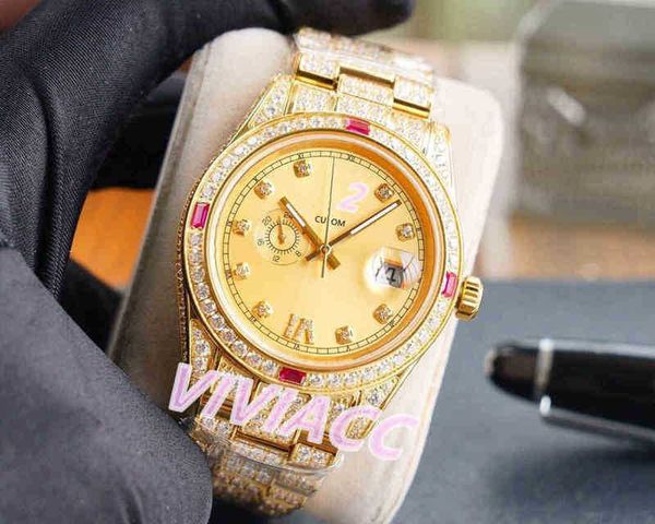 

wristwatches luxury men full1 crystal diamond red ruby watches stainless steel automatic mechanical blue gem watch yellow gold 41mm, Slivery;brown
