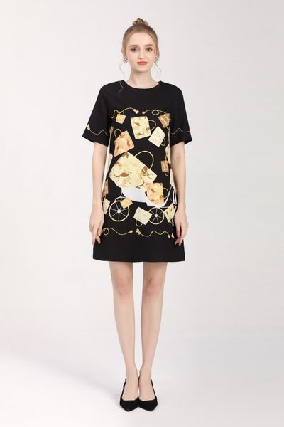 

casual dress a short sleeve loose studded handbag graphic print s  l xl, Black;gray