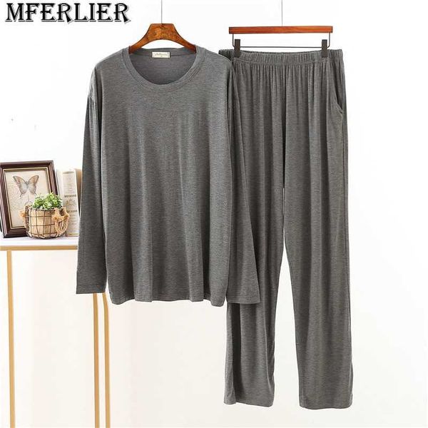 men's sleepwear 2pcs plus size 8xl 150kg autumn modal men pajamas sets long sleeve homewear soft men's pajamas sets thin comfortab, Black;brown