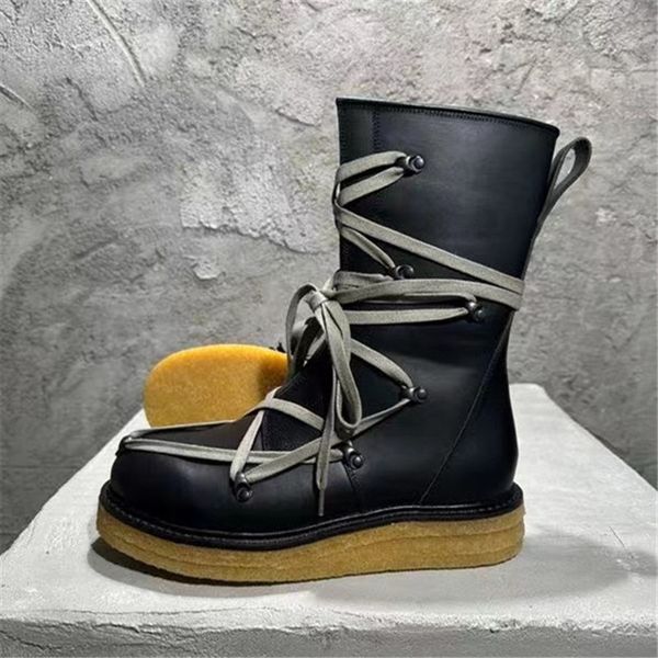 

exclusive handmade building block outsole boots designer luxy crepe rubber sole stitching leather cowhide combat booties, Black