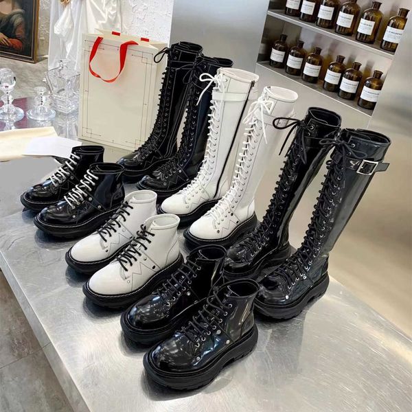 

fashion boots chunky knee high women autumn winter warm platform fur fleece plush round toe tall long lace up ladies shoes designer 2023 kni, Black