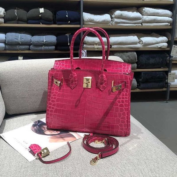 

bag birkins handbags designer crocodile real cowhide handbag women's shoulder fashion sweet high-grade messenger women original logo le