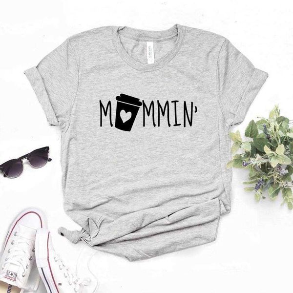 

mommin coffee print t shirts women funny t-shirt lady yong girl tee 6 color drop, White