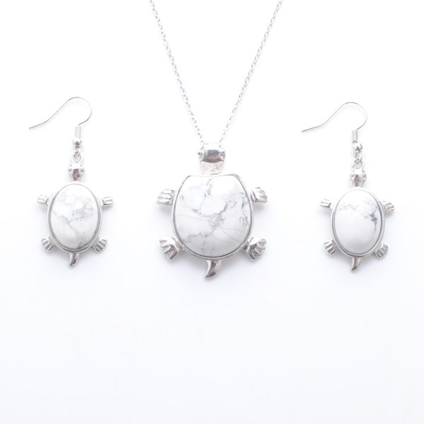 

women lucky jewelry sets natural stone white turquoises beads jewellery dangle hanging earring statement necklace chain 45cm q3107, Silver