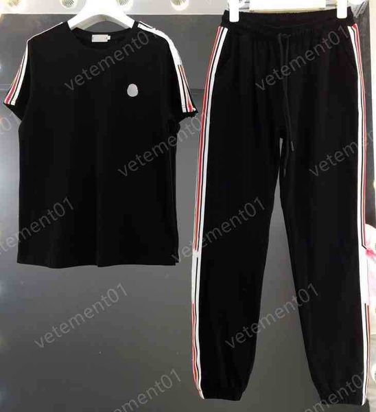

womens two piece pants fashion brand colorful striped web t-shirt with track pants 2 piece sets luxury designer tracksuits women clothing, White