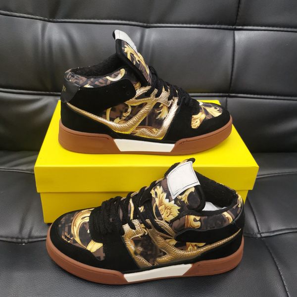 

new fashion retro men's casual shoes sneakershigh-thick-soled luxury sneakers suede comfortable, Black