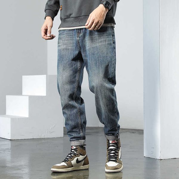 

autumn and winter jeans men's loose straight tube fashion harlan pants fashion with tannin casual, Blue