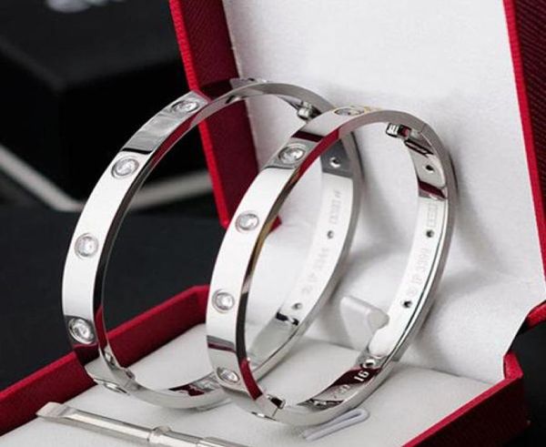 

brand love screw bangles 316l titanium steel luxury 4cz stone screwdriver bracelets for women men lover couples bracelets with ori8826477, Black