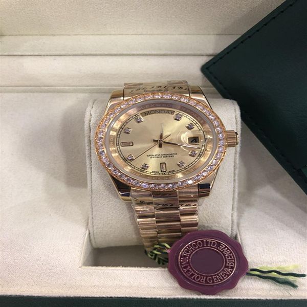 

with original box whole - luxury 18k gold diamond perpetual day date automatic mens watch gold mechanical sport men's wat272y, Slivery;brown