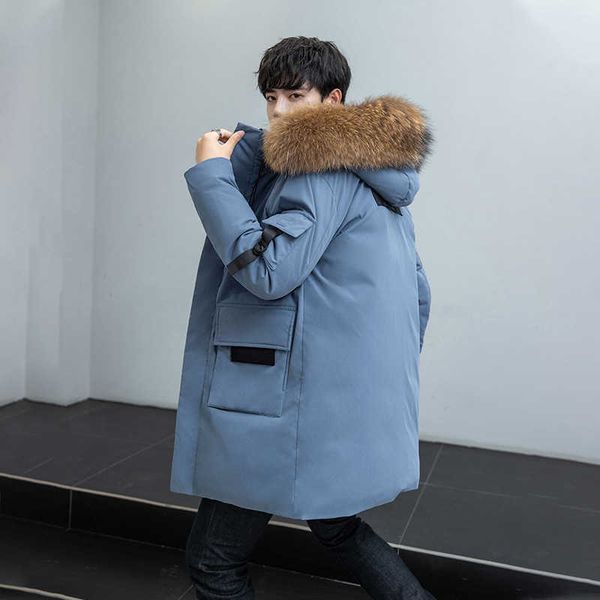 

new down jacket men's medium long thickened tooling fashion couple's winter men coat, Black