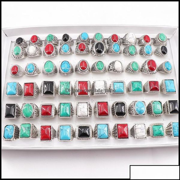 

band rings band rings jewelry 20pcs vintage square ellipse turquoise stone ring for men women party gift mix style drop deliv dhq5o otsoj, Silver