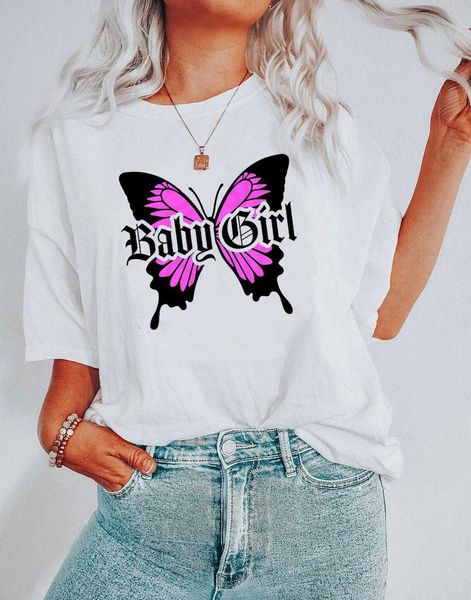 

baby girl t-shirts colorful butterfly shirts aesthetic tee women trend casual, White