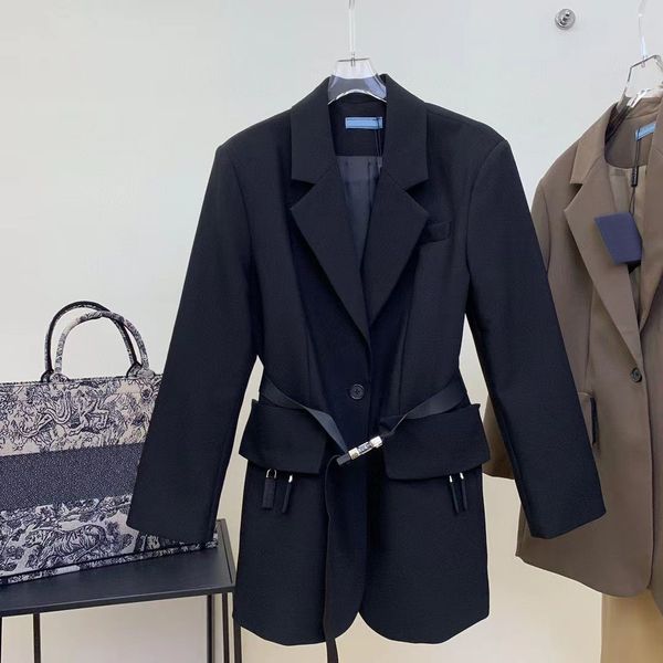 

women's suits & blazers designer suit coat early spring jackets fashion matching inverted triangle letter medium and long suits nylon j, White;black