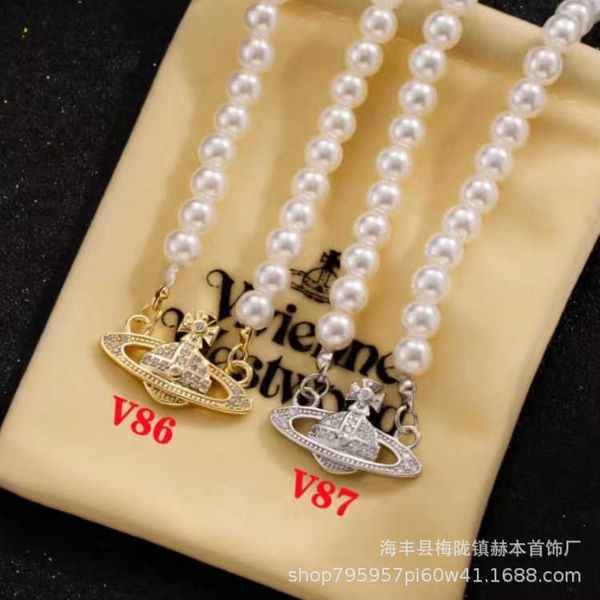 

yuacc2022 western empress dowager necklace female three-dimensional planet pin pendant niche high-quality saturn pearl clavicle chain, Silver