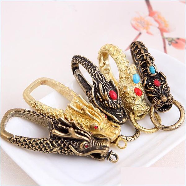 

key rings brass dragons mythical wild animal waist key ring metal small gifts men pendant chain jewelry drop delivery 2022 dhsu5, Slivery;golden