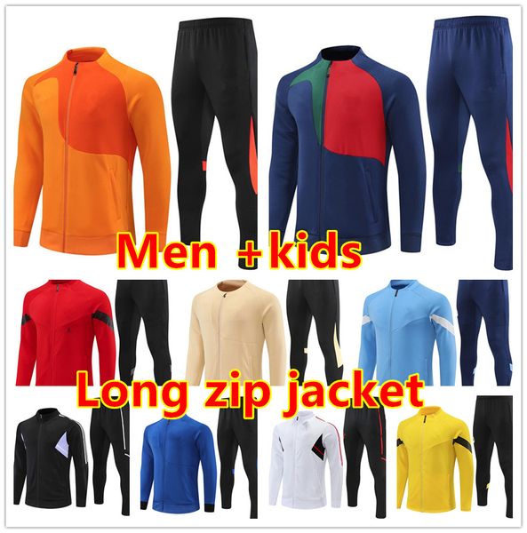 

soccer jacket club 2022 long zip men ang kids football tracksuit training 22 23 long sleeve pants, Black