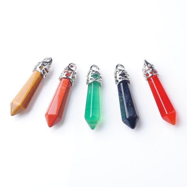 

Natural Lapis Ruby Agates Hexagonal Pointed Gem Pendant Findings For DIY Jewelry Making Earrings Accessories BZ900