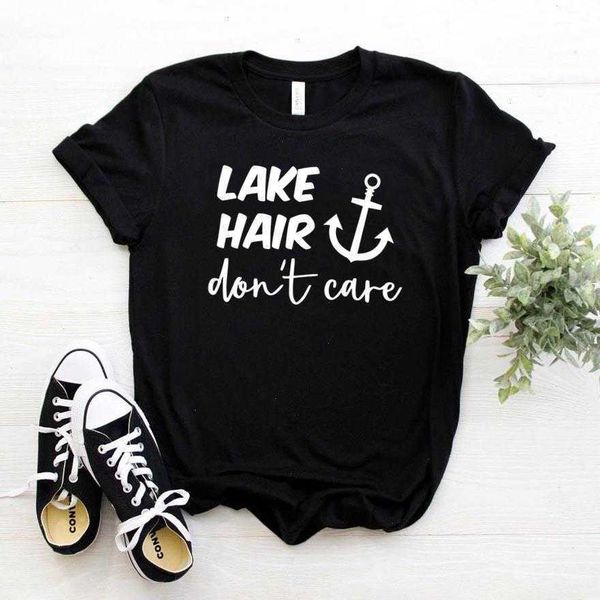 

lake hair dont care print womens t-shirt women hipster funny lady girl tee, White
