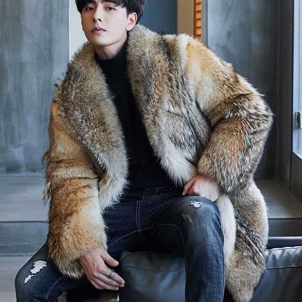 

men's fur faux 2021 high-end direct sales medium and long wolf coat mink men t221102, Black