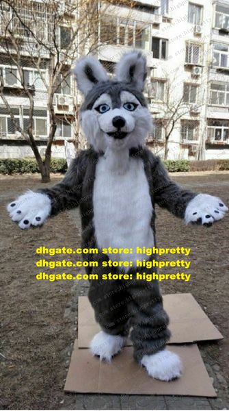 

gray long fur furry fox mascot costume wolf husky dog fursuit cartoon character cute lovable do the honours zz7653, Red;yellow