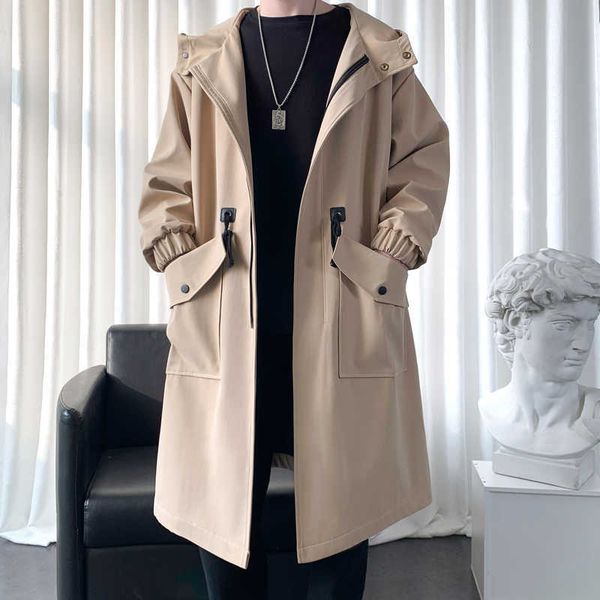 

men's trench coats trench coat mens new fashion overcoat men casual slim fit windbreaker solid long coat male autumn homme black/khaki/, Tan;black