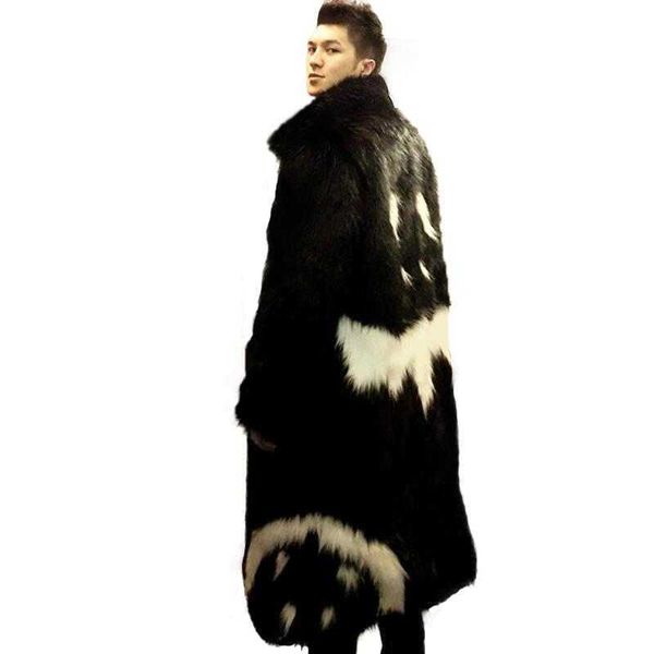 

men's fur faux winter jacket black gown white devil style 2019 new long windbreaker thick warm parka man leather coat t221102