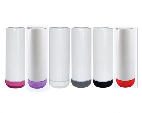 

us local warehouse 20oz speaker tumblers straight sublimation skinny tumbler with wireless bluetooth speakers stainless steel music cup 12pc