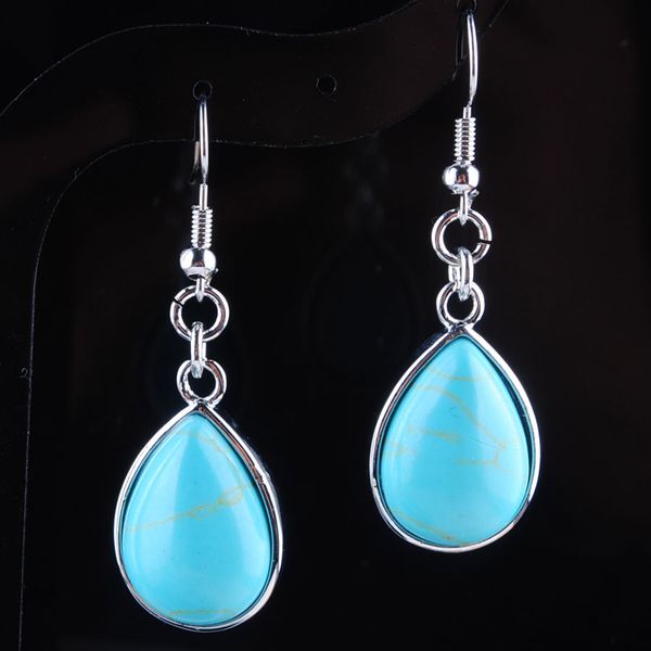 

women dangle & chandelier earrings natural turquoises gem stone teardrop bead reiki healing earrings bohemian jewelry r3179, Silver