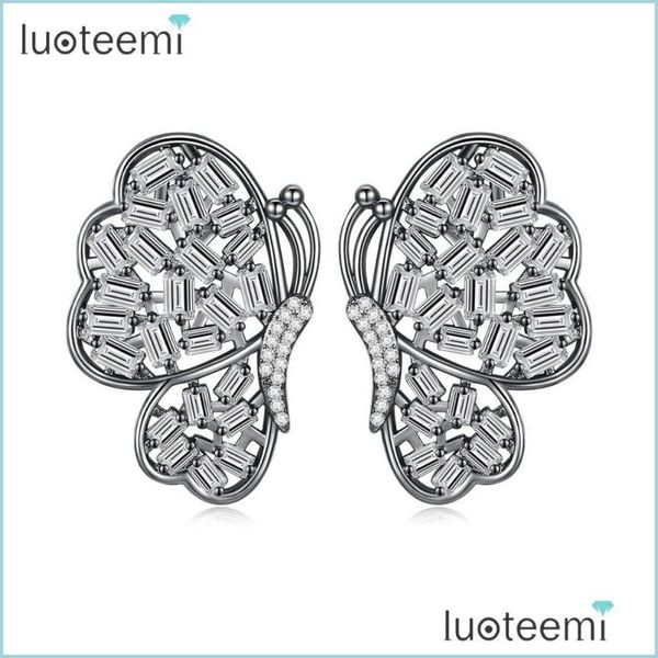 

stud stud luoteemi butterfly earrings for women wedding party luxury shiny cz gun black sier gold brinco jewelry christmas gift drop dha1t, Golden;silver