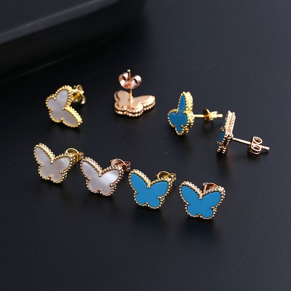 

womens fashion luxury brand sweet butterfly designer stud earrings simple classic mini elegant ear rings earring party wedding jewelry gift, Golden;silver